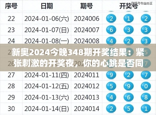 新奥2024今晚348期开奖结果：紧张刺激的开奖夜，你的心跳是否同步？