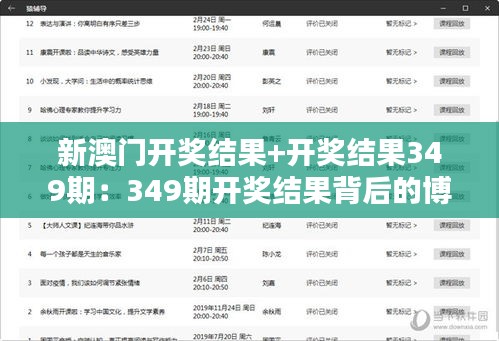 新澳门开奖结果+开奖结果349期：349期开奖结果背后的博弈