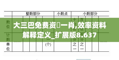 大三巴免费资枓一肖,效率资料解释定义_扩展版8.637