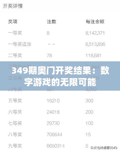 349期奥门开奖结果：数字游戏的无限可能