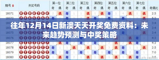 往年12月14日新澳天天开奖免费资料：未来趋势预测与中奖策略