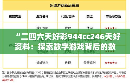 “二四六天好彩944cc246天好资料：探索数字游戏背后的数据分析与预测技巧”