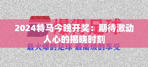 2024特马今晚开奖：期待激动人心的揭晓时刻