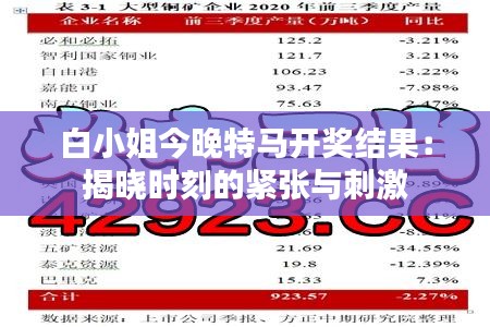 白小姐今晚特马开奖结果：揭晓时刻的紧张与刺激