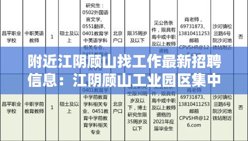 附近江阴顾山找工作最新招聘信息：江阴顾山工业园区集中在哪儿 