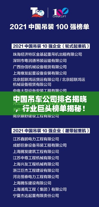 中国吊车公司排名揭晓，行业巨头榜单揭秘！