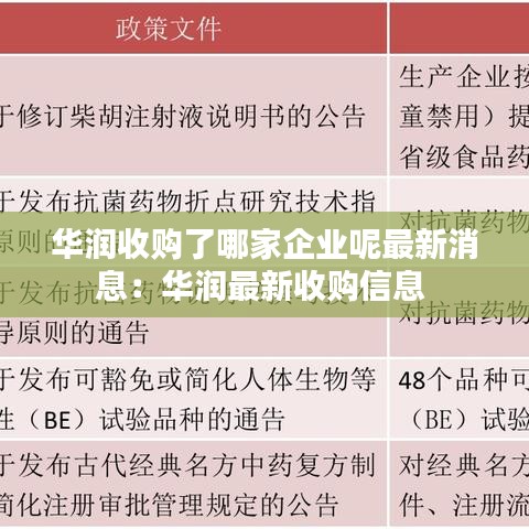 华润收购了哪家企业呢最新消息：华润最新收购信息 