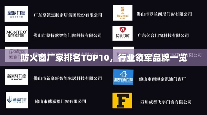 防火窗厂家排名TOP10，行业领军品牌一览