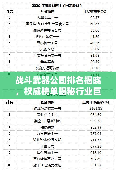 战斗武器公司排名揭晓，权威榜单揭秘行业巨头！