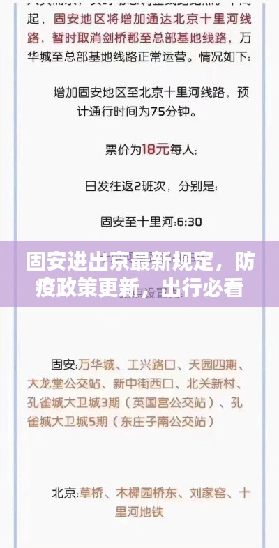 固安进出京最新规定，防疫政策更新，出行必看！