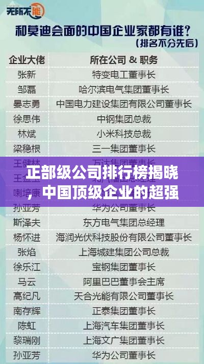 正部级公司排行榜揭晓，中国顶级企业的超强实力与广泛影响力