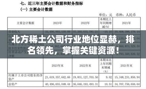北方稀土公司行业地位显赫，排名领先，掌握关键资源！